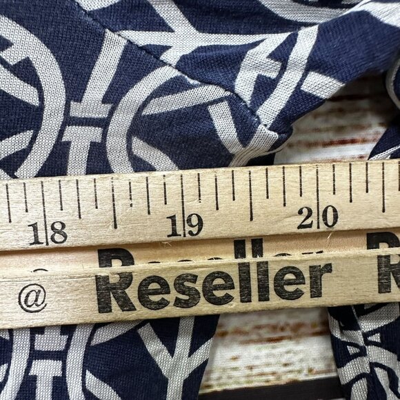 Tory Burch Silk Long Sleeve Top Women’s M Navy White Geometric Print Lightweight - Picture 4 of 11